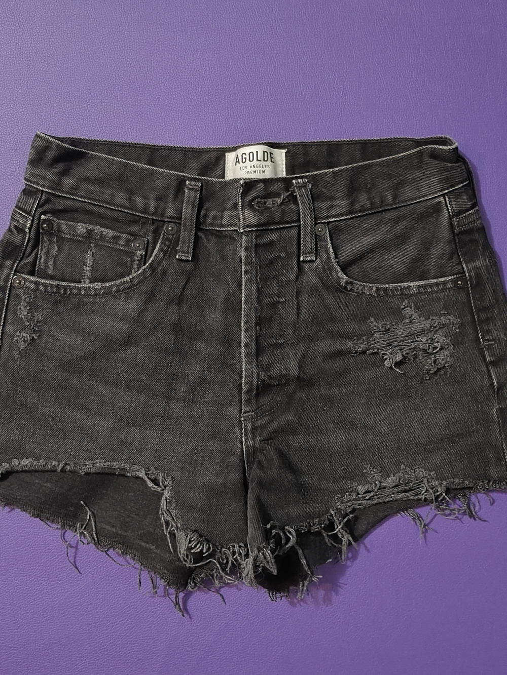 AGOLDE Black Distressed Denim Shorts